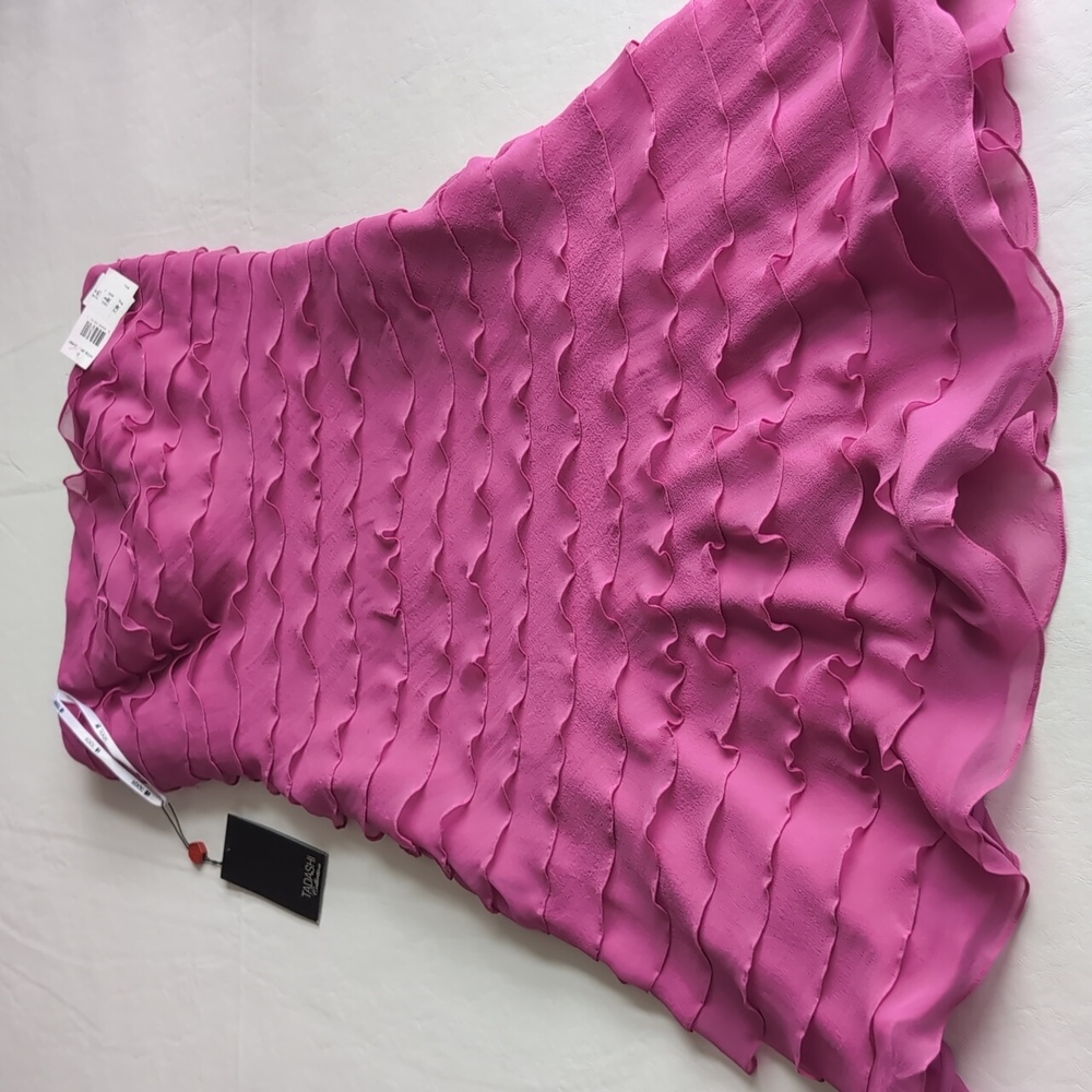 Tadashi Shoji Silk Pink Ruffle Strapless Midi Dress Women's Size 12P